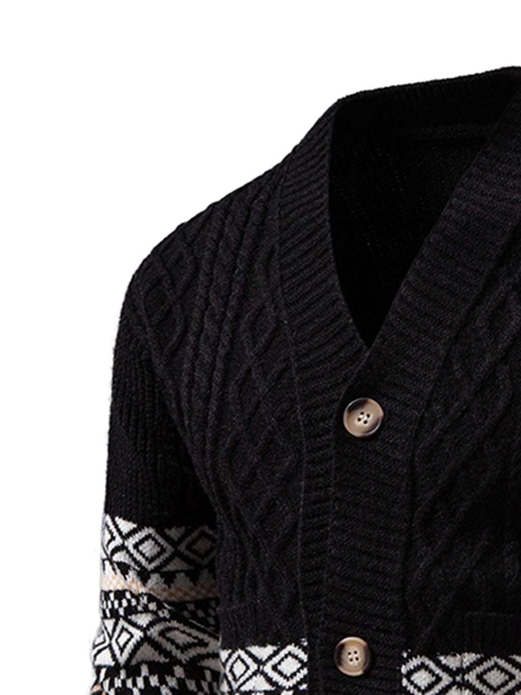 Winter New Striped Geometric Pattern Button Thickened Long Sleeve Sweater Men'S Warm Knit Cardigan X - Black