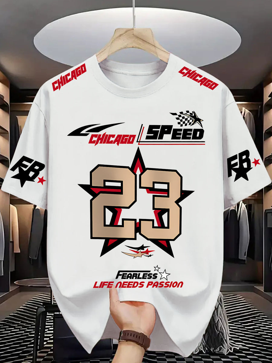 Chicago Speed 93 Fearless Men'S Round Neck T-Shirt -- Lifestyle And Performance Inspired - White