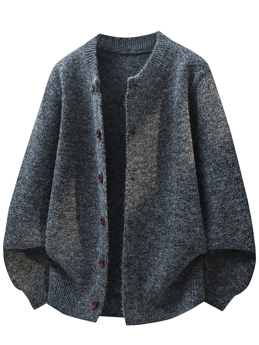 Solid Color Knit Cardigan Men'S Autumn Winter Casual Button Sweater Jacket - Dark Gray
