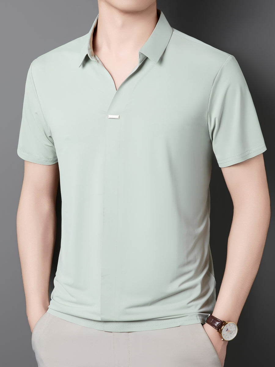 New Men's Seamless Short-Sleeve Shirt, Suitable for Business Casual Wear, Ideal for Both Work and Formal Occasions, Casual and Comfortable Style - Light Green