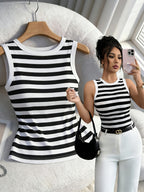 Popular Fashion Versatile Casual Vacation Printed Dress - Black And White