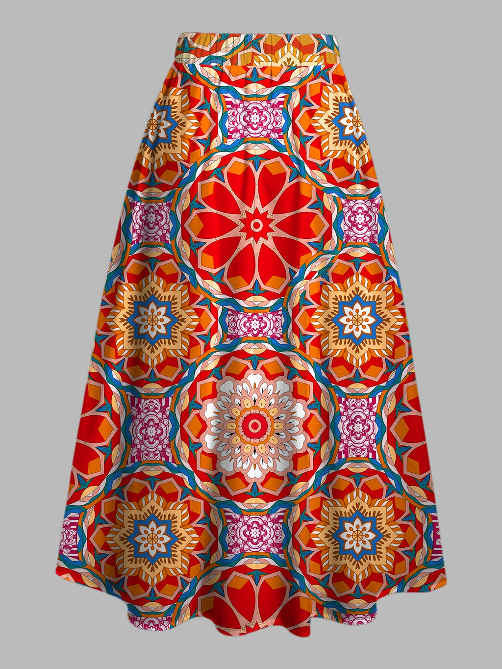 Summer Women'S Bohemian Print Midi Skirt, Stretchable Elastic Waist Casual Skirt - Multicolor 1
