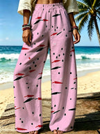 Women'S Casual Wide-Leg Pants, Easy Graffiti Brushstroke Print, Suitable for Women Who Love Sweet-Cool Style, Perfect for Beach Walks And Casual Gatherings. [Print Design - No Texture] - Mixed colors