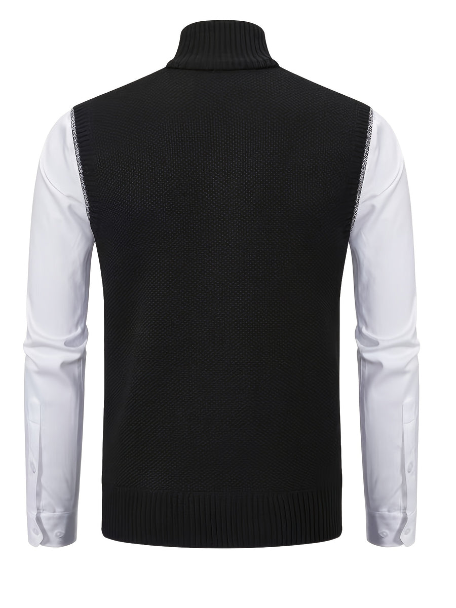 2pcs Spring/Autumn Style Sweater Knit Vest Zipper Cardigan with Real Pockets, Solid Color, Unisex Vest - E7015K+HEI