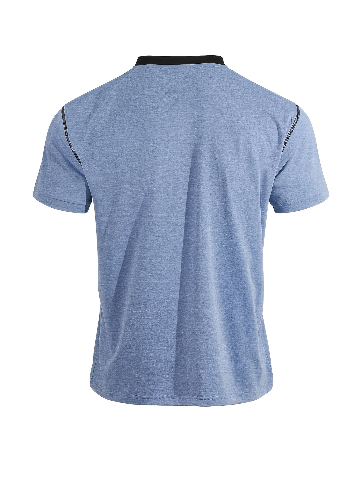 Men'S Spring Summer New Light Luxury Color-Block Henley Collar Short Sleeve T-Shirt, Half-Button 3-Button American Retro Top, High-Stretch Soft And Skin-Friendly Fabric, Breathable And Comfortable - Blue
