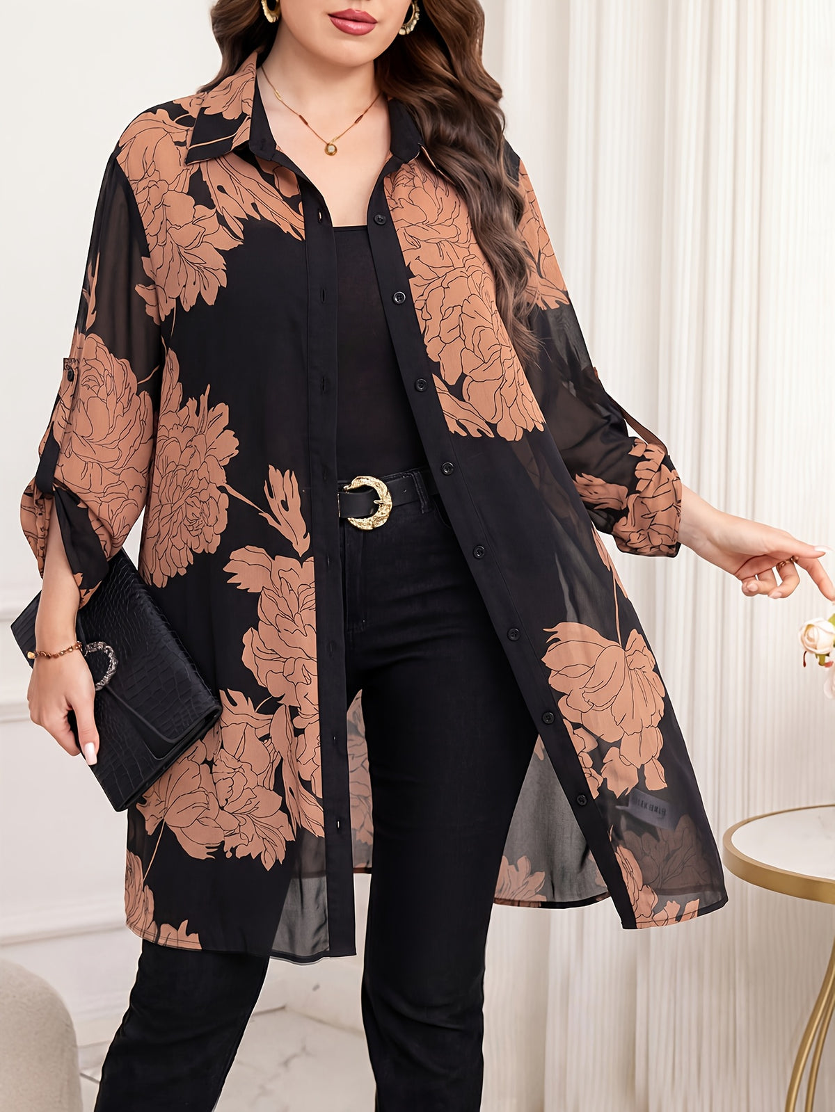 New Women's Elegant Long-Sleeve Shirt for Spring/Summer, Summer Chiffon Printed Blouse, Elegant Button- Shirt, Spring/Summer Commuter Shirt, Elegant Women's Top, Women's Office Wear, Women's Commuter Wear, Social Occasion Top, Women's Casual Top - Multicolor
