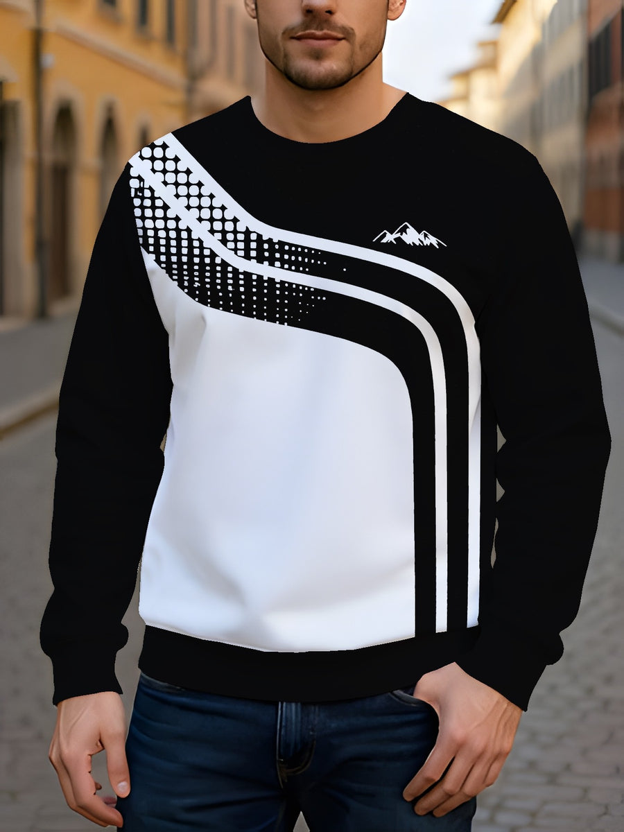 2pcs Men's Crew Neck Sweatshirt - Casual Printed Top, Outdoor Leisure Crew Neck Sweatshirt, Basic Versatile Style with Print - Mixed colors