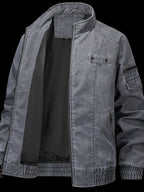 New Spring Autumn Winter Washed Distressed Sole Zipper Jacket - Black