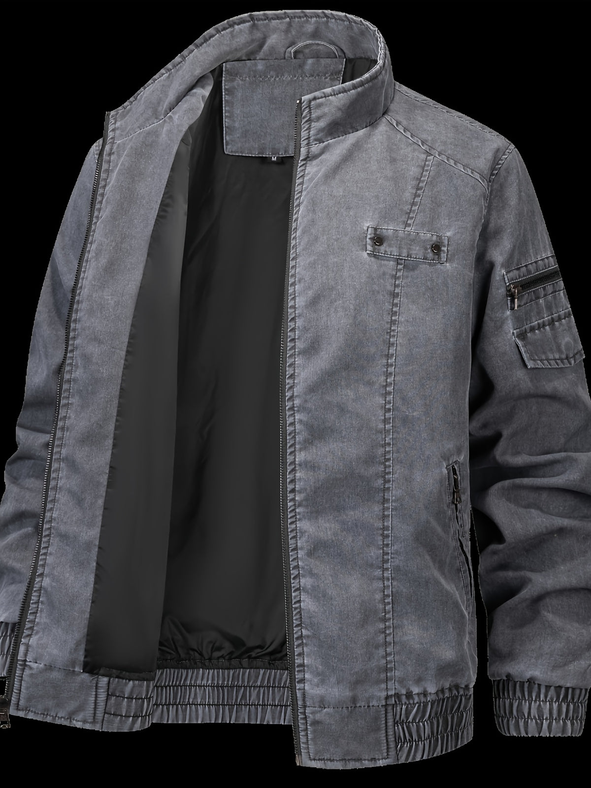 New Spring Autumn Winter Washed Distressed Sole Zipper Jacket - Black