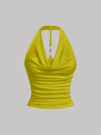 White Halter Neck Strapless Tank Top, Women's Solid Color Sexy Sleeveless Outerwear Top - Matcha Color