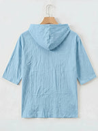 Men'S Linen Short-Sleeved Hoodie, Fashionable Men'S Top, Short-Sleeved Hoodie, Individual Trend, Comfortable And Breathable Fabric, Suitable for Outdoor Leisure, Camping, Vacation, Beach, Daily Street Wear - Sky Blue