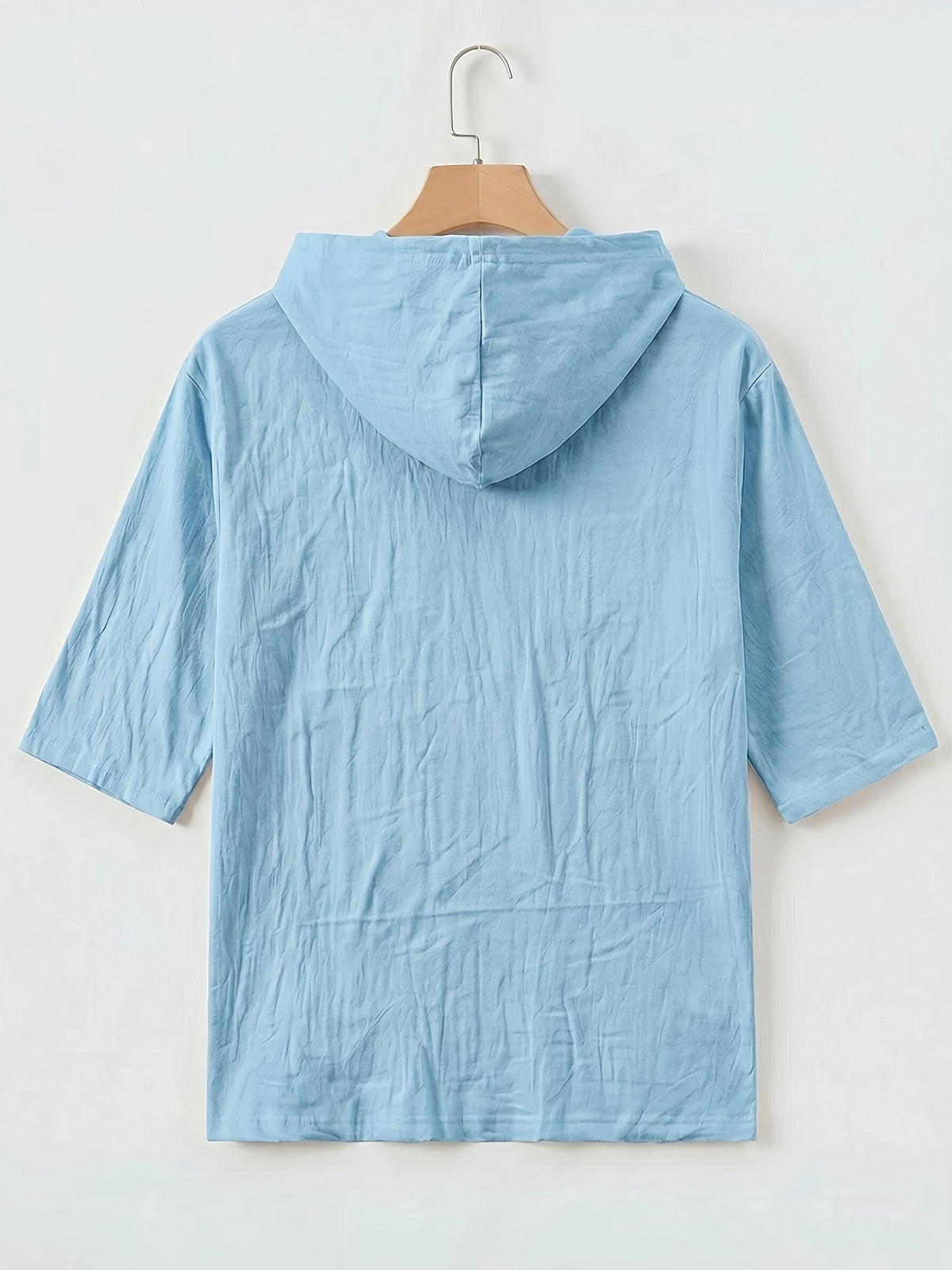 Men'S Linen Short-Sleeved Hoodie, Fashionable Men'S Top, Short-Sleeved Hoodie, Individual Trend, Comfortable And Breathable Fabric, Suitable for Outdoor Leisure, Camping, Vacation, Beach, Daily Street Wear - Sky Blue