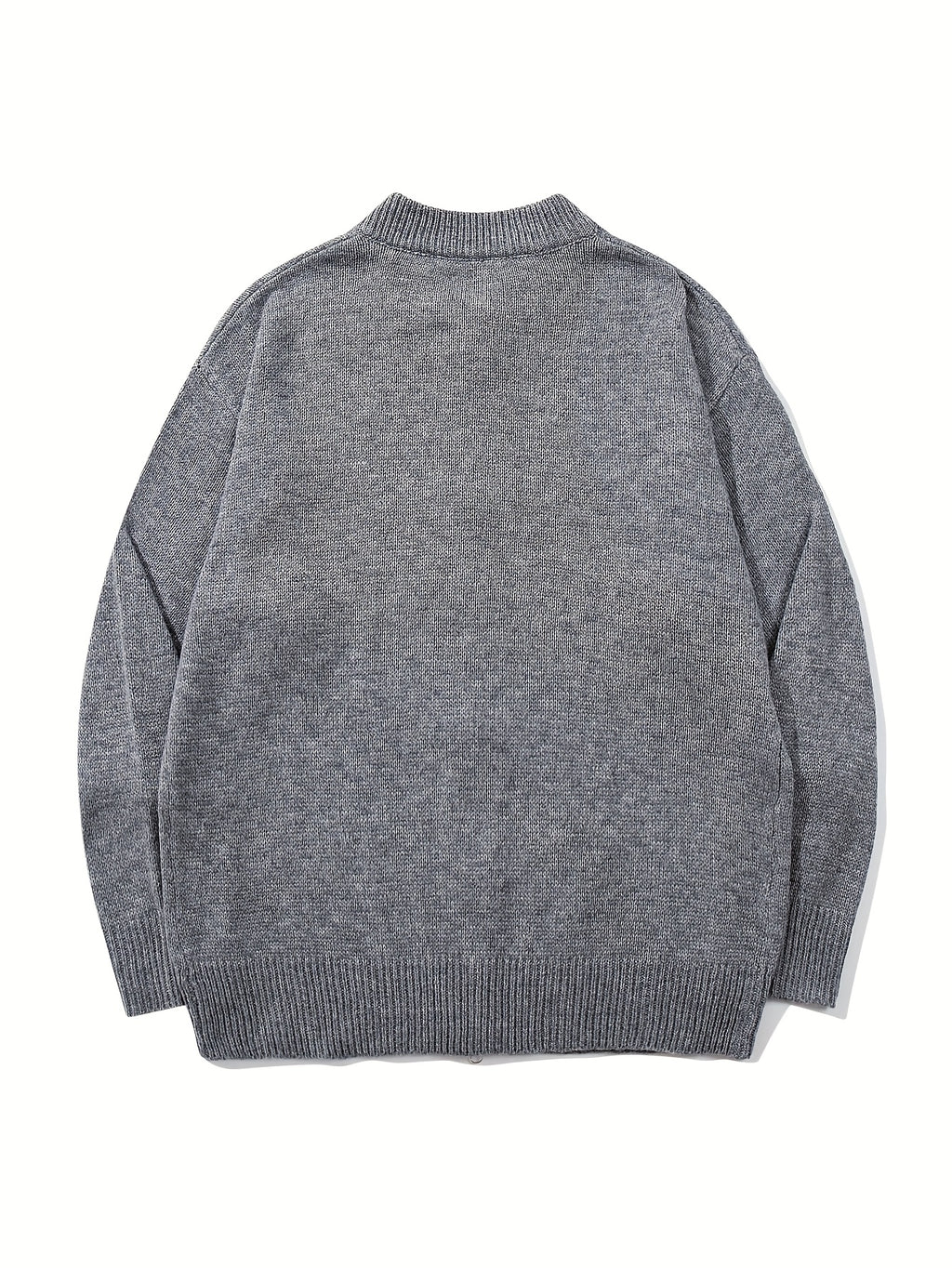 Autumn/Winter New Japanese & Korean Style Men's Simple Versatile Solid Color Casual Loose Long Sleeve Zipper Fabric Cardigan Open Front Knitted Outerwear - Grey