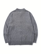 Autumn/Winter New Japanese & Korean Style Men's Simple Versatile Solid Color Casual Loose Long Sleeve Zipper Fabric Cardigan Open Front Knitted Outerwear - Grey