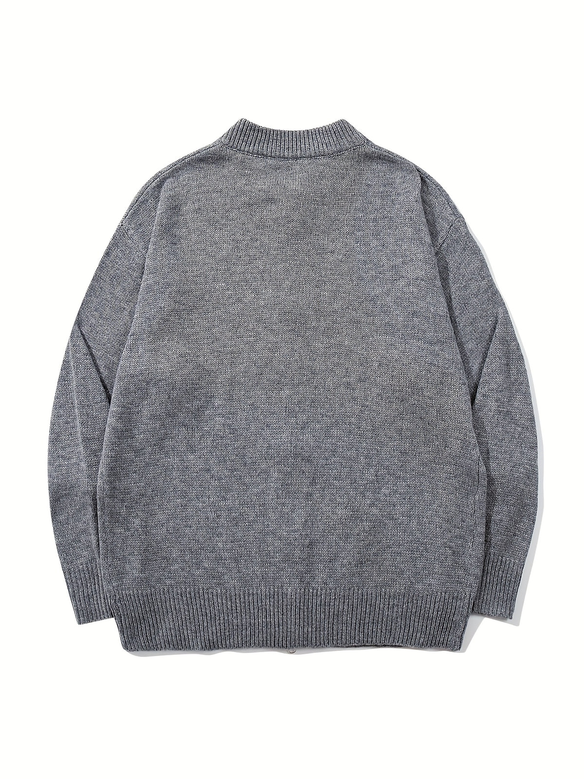 Autumn/Winter New Japanese & Korean Style Men's Simple Versatile Solid Color Casual Loose Long Sleeve Zipper Fabric Cardigan Open Front Knitted Outerwear - Grey