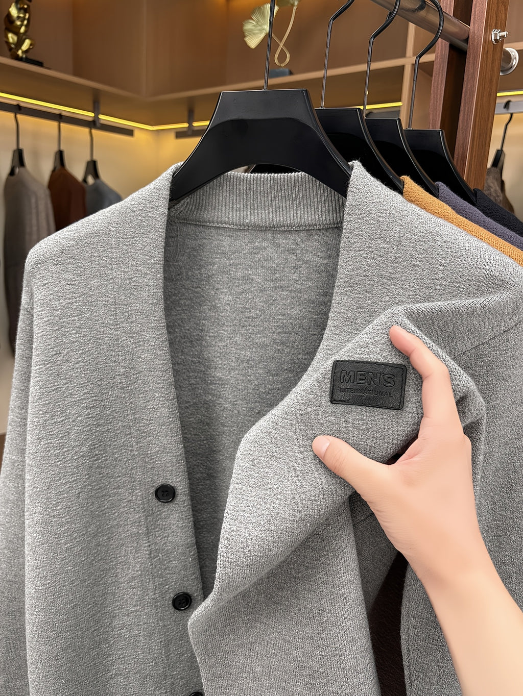 1pc Spring Autumn Men'S V-Neck Cardigan Knit Jacket Single Fake Button Cardigan Sweater Easy All-Match Casual Outerwear Knit Top - Light Grey