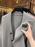 1pc Spring Autumn Men'S V-Neck Cardigan Knit Jacket Single Fake Button Cardigan Sweater Easy All-Match Casual Outerwear Knit Top - Light Grey