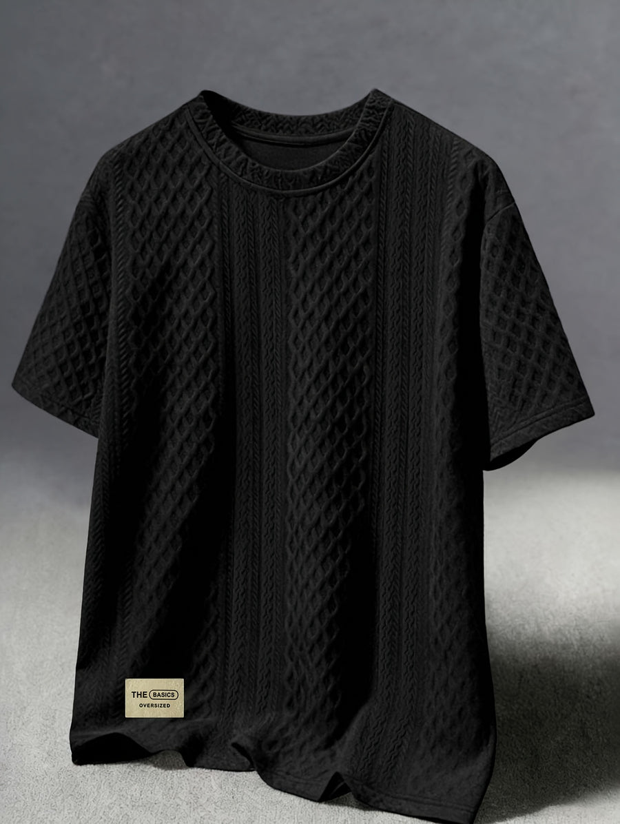 Men's New Textured Fabric Crew Neck T-Shirt - Black