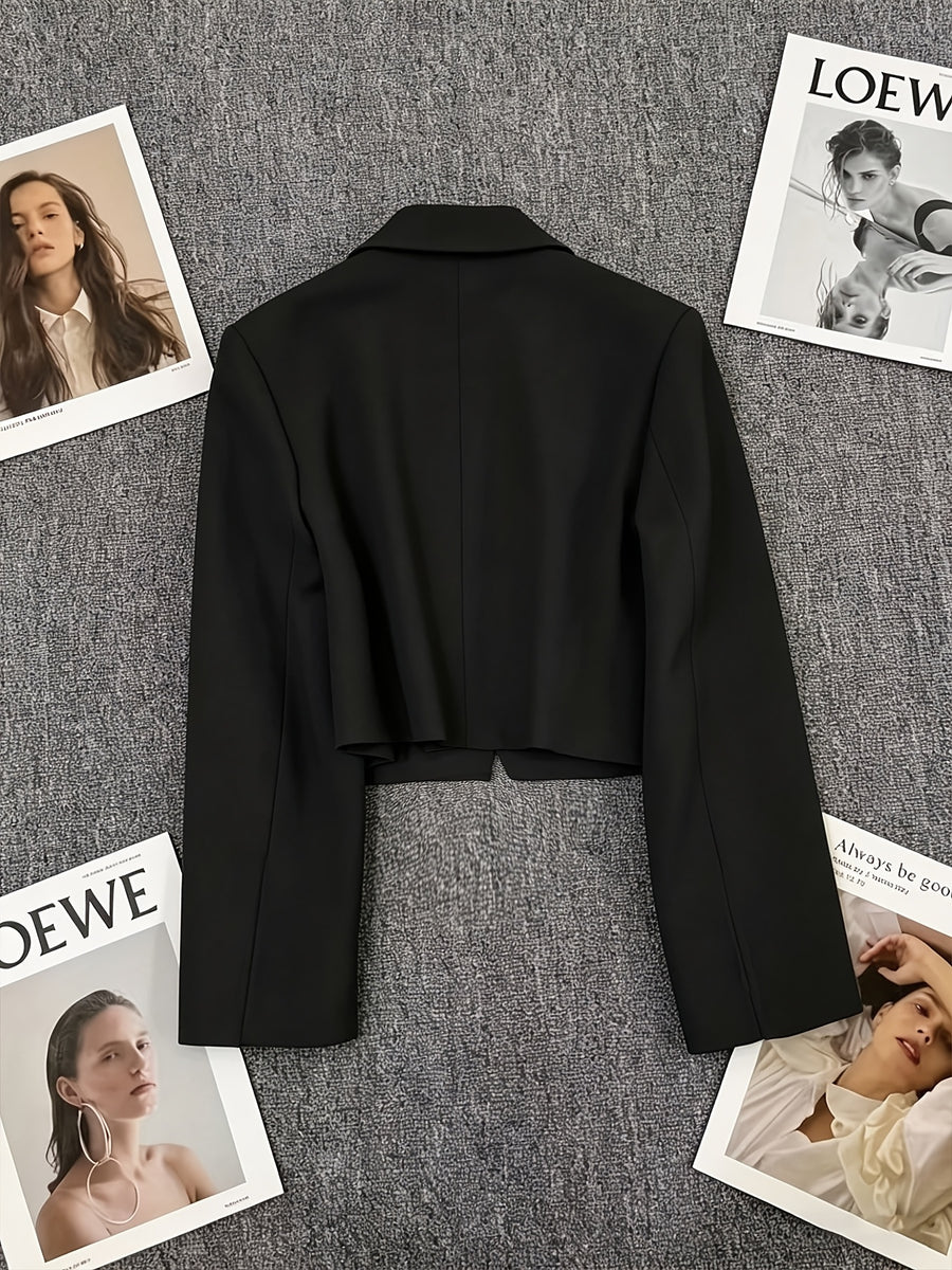 Women's Single-Breasted Short Blazer Jacket - Black