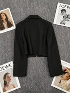 Women's Single-Breasted Short Blazer Jacket - Black