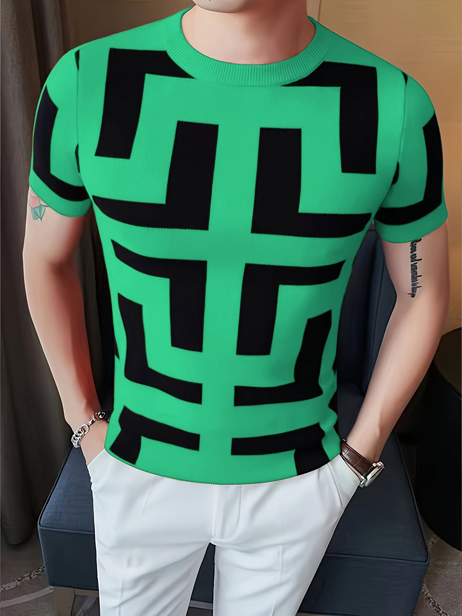 Cross-border New Men's Outdoor Short-sleeve Round-neck Knit Pullover Sweater - Green