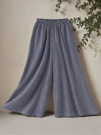 Women'S Spring And Summer Fine Checkered Wide-Leg Pants, Elastic Waist High Waist Drape, And Casual Floor-Length Trousers - Blue