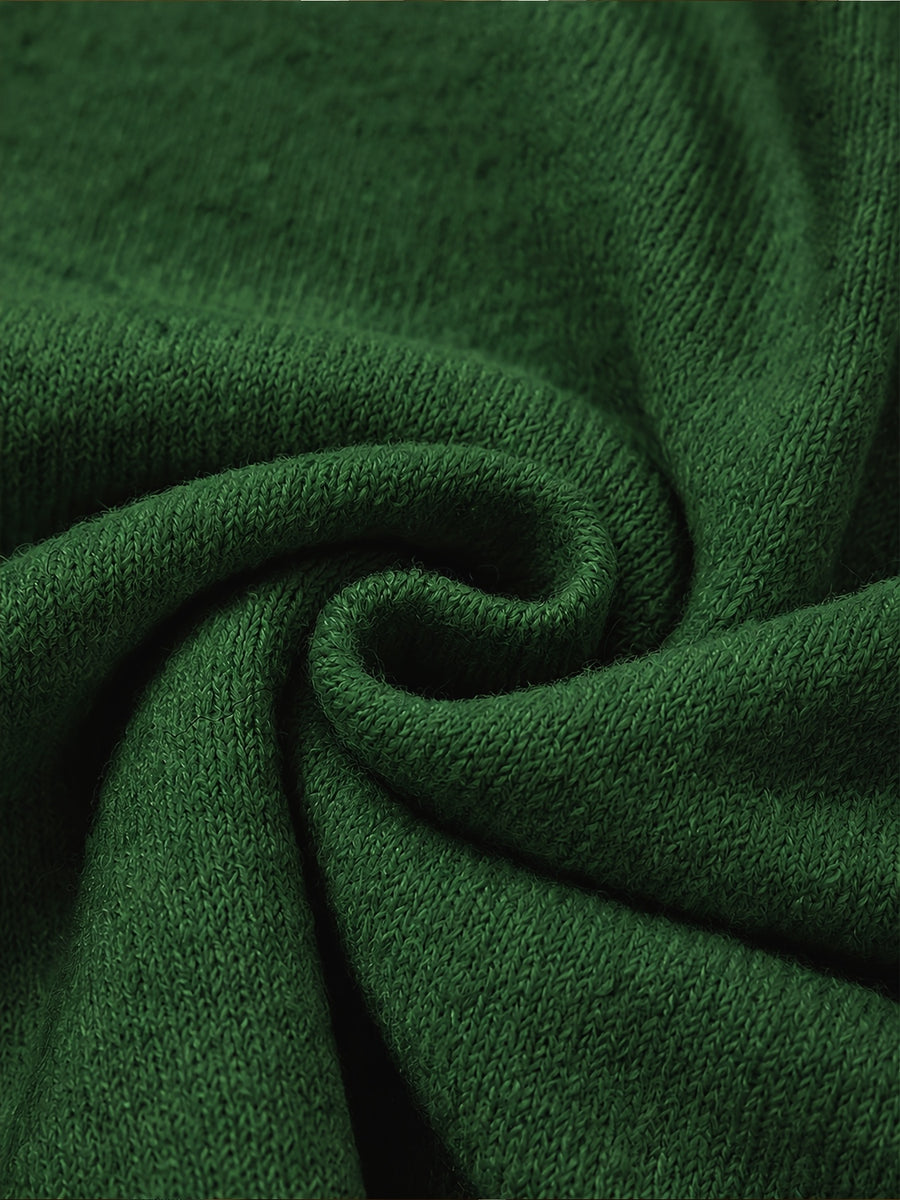 Spring Autumn Solid Color Round Neck Button Sweater Open Cardigan, Loose Casual Fashion Versatile Jacket, Soft Comfortable Elegant Women'S Top - Dark Green