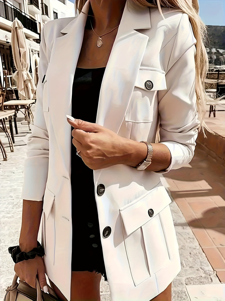 Ladies' Elegant Suit with Pocket Decoration - Apricot
