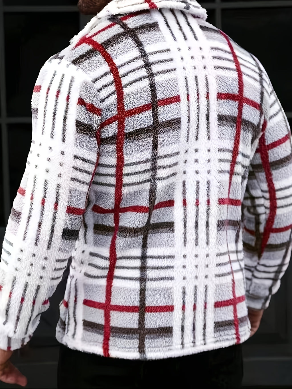 Men's Casual Color-Block Plaid Lapel Warm Outer Jacket with Double Front Pockets, Brown Label on the Lower Right Front, for Casual Outdoor Wear in Autumn and Winter - Multicolor