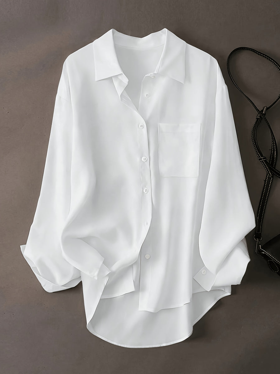 Women'S Classic Solid Color Casual Shirt - White