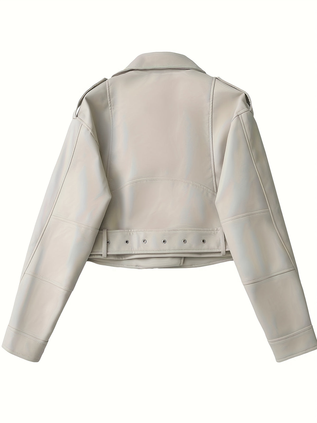 2025 Short Faux Leather Jacket Spring Autumn American Retro Temperament Biker Jacket Top Women'S Clothing - Off-white