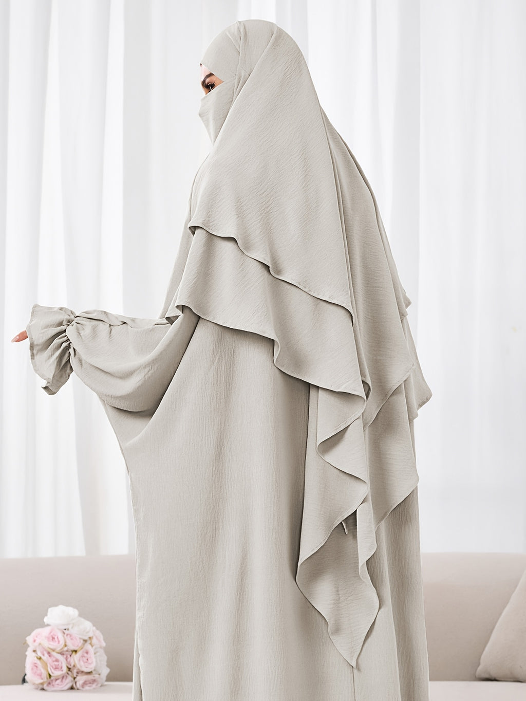 1pc (No Include Clothing) Kimmar Double-Layer Kimmar Shawl Headscarf Fashion Classic Versatile Kimmar, Suitable for Women'S Daily Wear - Light Grey
