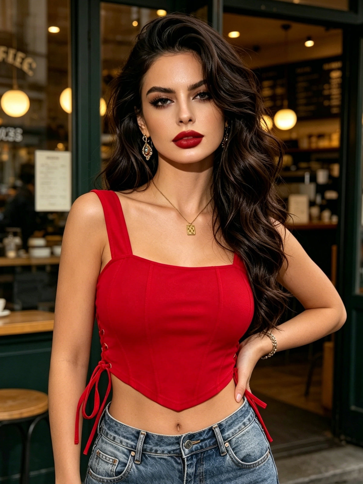 Hot Luxurious Side Tie Fashion Small Vest Women Outerwear Sexy Top Inner Top - Red