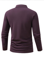 MILAN Fashion Letter Print Color-Block Pattern Men'S Long Sleeve POLO Shirt, Summer Long Sleeve T-Shirt, Business Casual Sporty Style Stretch Comfortable Style Golf Shirt, Summer Essential Business Top - Grape Purple