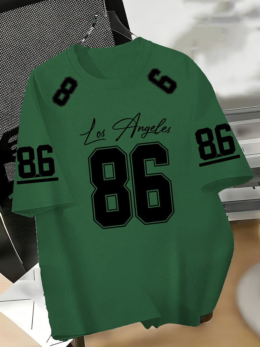 Women's Los Angeles No.86 American Football Jersey T-Shirt - Short Sleeve Crew Neck Pullover with Number 86 Print, Casual Swear Suitable for Football Fans, Machine Washable Apparel - Green