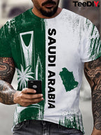 Saudi Arabia Desert Grunge Men'S Casual Graphic Print Short Sleeve T-Shirt, Round Neck, Comfortable & Breathable, Fashionable for Summer Beach, Vacation, Daily Wear, Printed Design - Not Textured//Sequins - Mixed colors