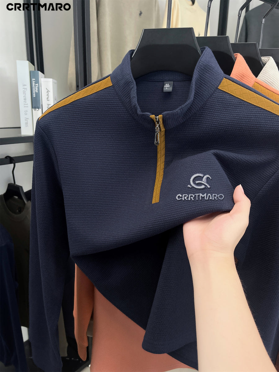 Katemar CRRTMARO New Summer Men's Long Sleeve Crew Neck Simple Casual High-End Breathable T-Shirt Men's Apparel RY - Navy Color