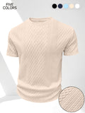 Men'S Summer Casual Premium Textured Solid Round Neck Short Sleeve, Comfortable Breathable Textured Fabric T-Shirt, Suitable for Outdoor Vacation And Daily Wear - Apricot