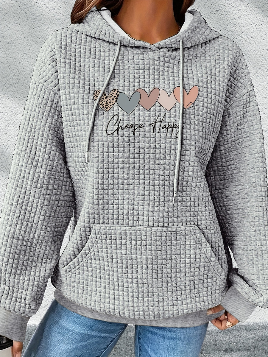 Graphic Print Hoodie, Drawstring Casual Hooded Sweatshirt for Fall And Spring, Women'S Clothing - Light Grey