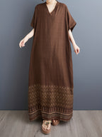 Plus Size Loose Comfortable Easy V-Neck Tie-Pocket Home Robe - Dark Brown