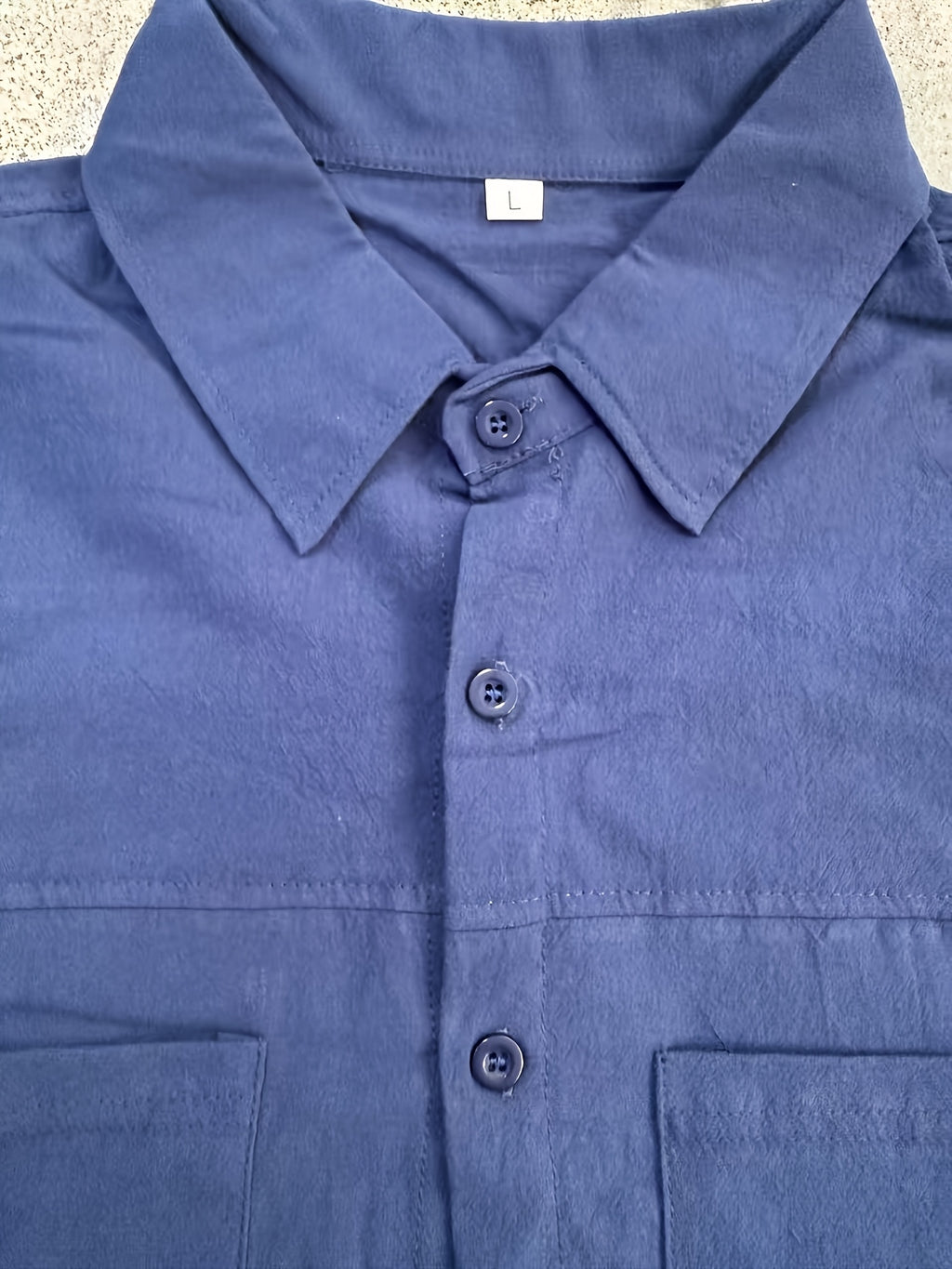 Men's Solid-color Work Shirt with Double Pockets, Lapel Long-sleeve Button-up Shirt, Loose Plus-size Casual Jacket Shirt, Loose-fit Basic Daily Top for Daily Wear and Outdoor Activities - Navy Color