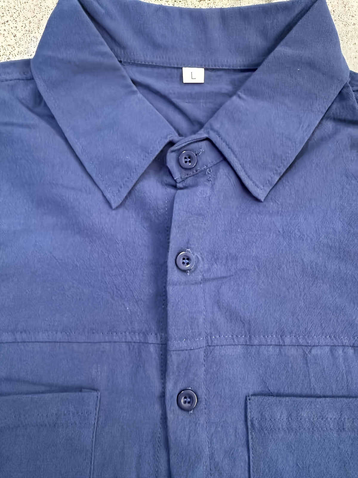 Men's Solid-color Work Shirt with Double Pockets, Lapel Long-sleeve Button-up Shirt, Loose Plus-size Casual Jacket Shirt, Loose-fit Basic Daily Top for Daily Wear and Outdoor Activities - Navy Color