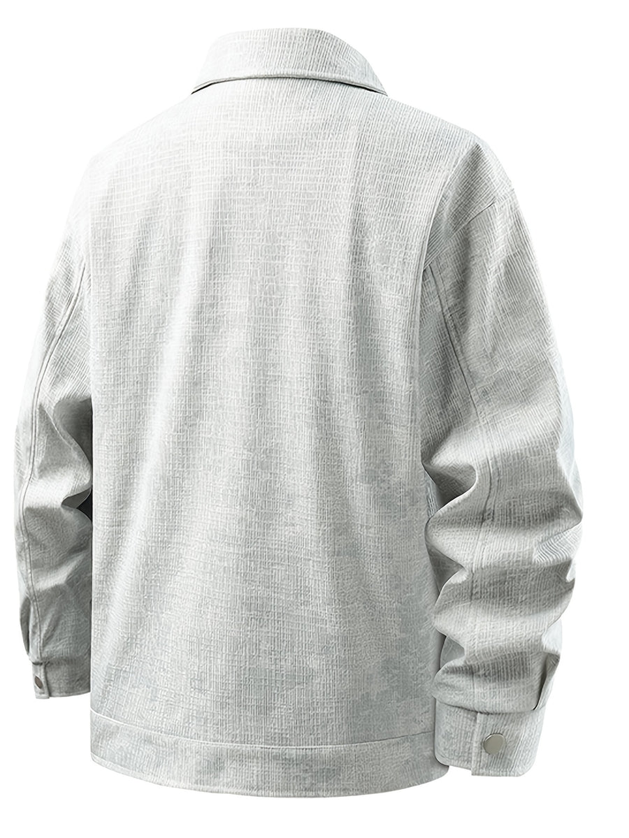 Men'S Lightweight Casual Jacket with Button-Front Closure - Lapel Design, Light Business Style Distressed Fashion Coat, Elegant Outerwear, 100% Polyester - Non-Shrinkable Fabric, Easy Care Material, Machine Washable, Office Appropriate - Beige gray