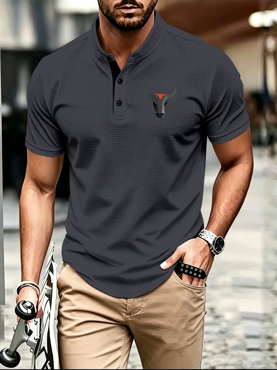 Summer Casual Fashion Men's Short-Sleeve Henley T-Shirt, Outdoor Leisure Work Running Comfortable European and American Trendy Versatile Men's Casual Shirt, Minimalist Outdoor Breathable Training Casual Men's Versatile Polo Shirt - Dark Gray