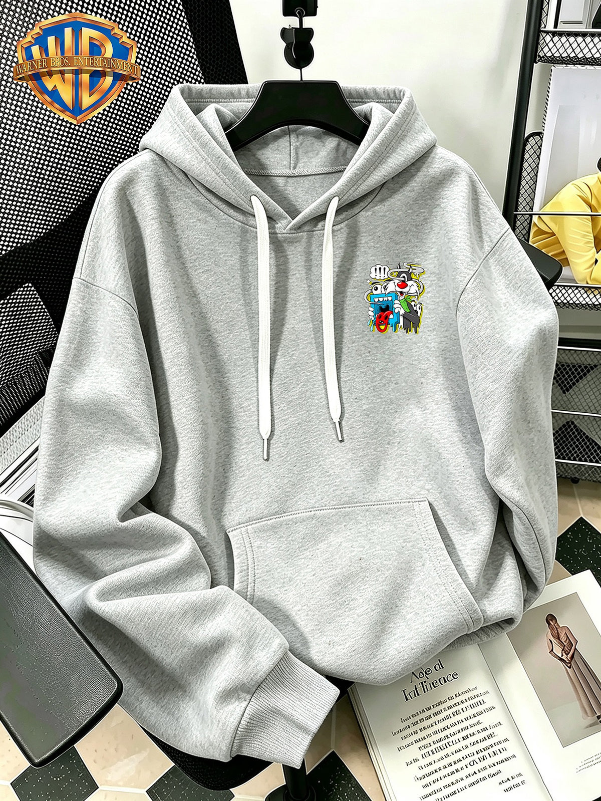 Halloween/Back to School/Date Night/Father'S Day Gift Choice - Sassy Cat Trendy Graffiti Double-Sided Print Hoodie - Men'S Essential with Pockets And Drawstring Hood, Ideal for Warmth, Perfect for Casual Wear Or Outdoor Activities - Unisex - Light Grey