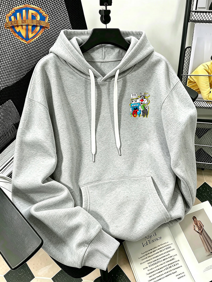 Halloween/Back to School/Date Night/Father'S Day Gift Choice - Sassy Cat Trendy Graffiti Double-Sided Print Hoodie - Men'S Essential with Pockets And Drawstring Hood, Ideal for Warmth, Perfect for Casual Wear Or Outdoor Activities - Unisex - Light Grey