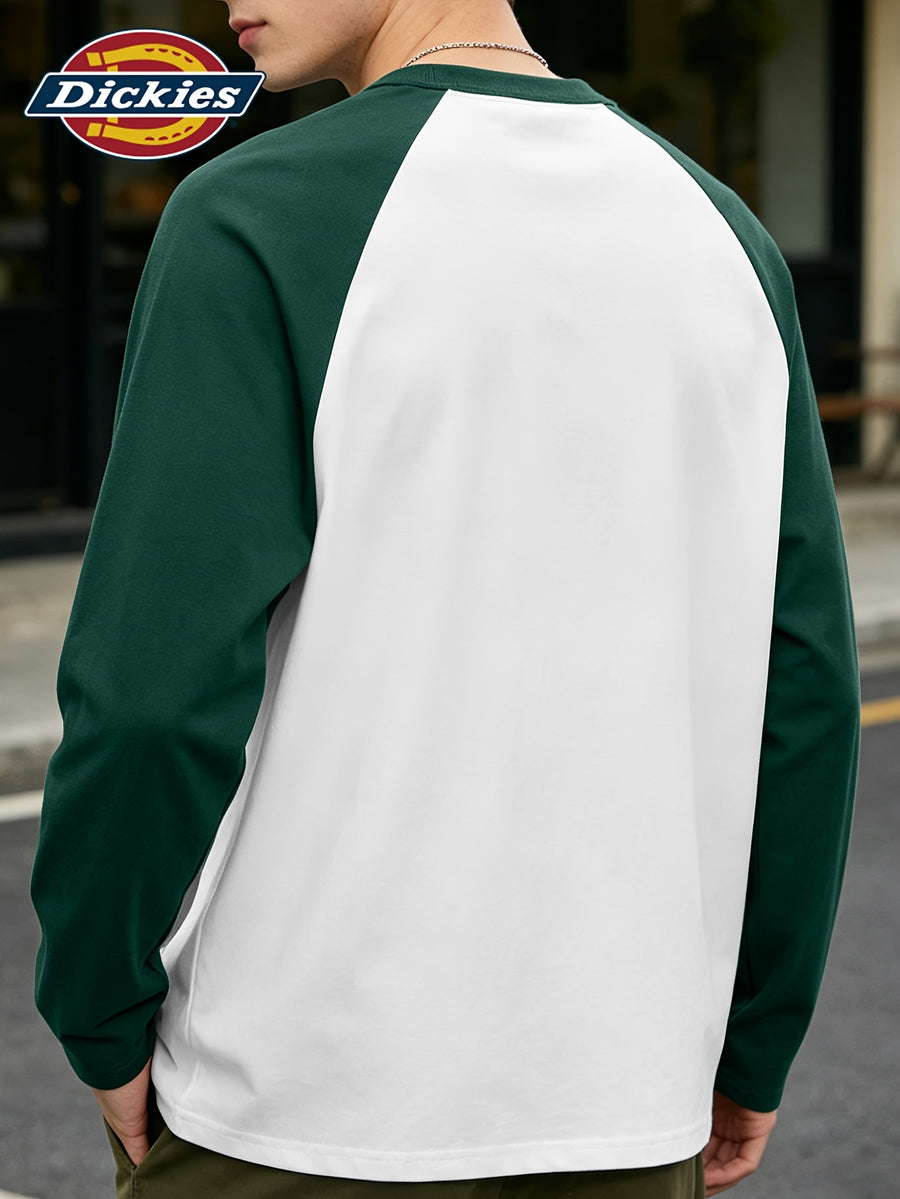 Dickies 2026 New Style Long Sleeve T-Shirt Men'S Spring Trendy American Retro Color-Block Raglan Sleeve Design Pure Tee Men'S All-Color Raglan Round Neck Long T - Green