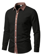 Men's Retro Button- Linen Shirt - Lightweight Breathable Suitable for Beach Vacation, Travel & Daily Wear, Loose Fit Roll Sleeve Collar & Placket Button Collar Shirt, Machine Washable for - Resort Wear (Solid Color) - Black