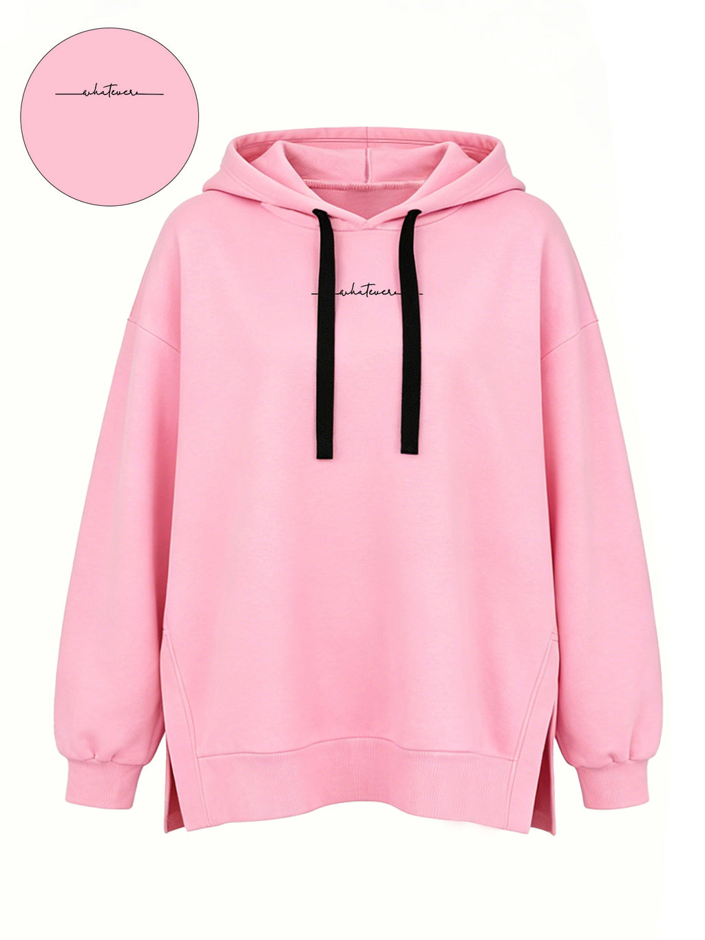 Women'S Fashion Hooded Sweatshirt for Autumn And Winter - Pattern Print Design, Side Slit Detail, Pullover Hoodie - Pink Color
