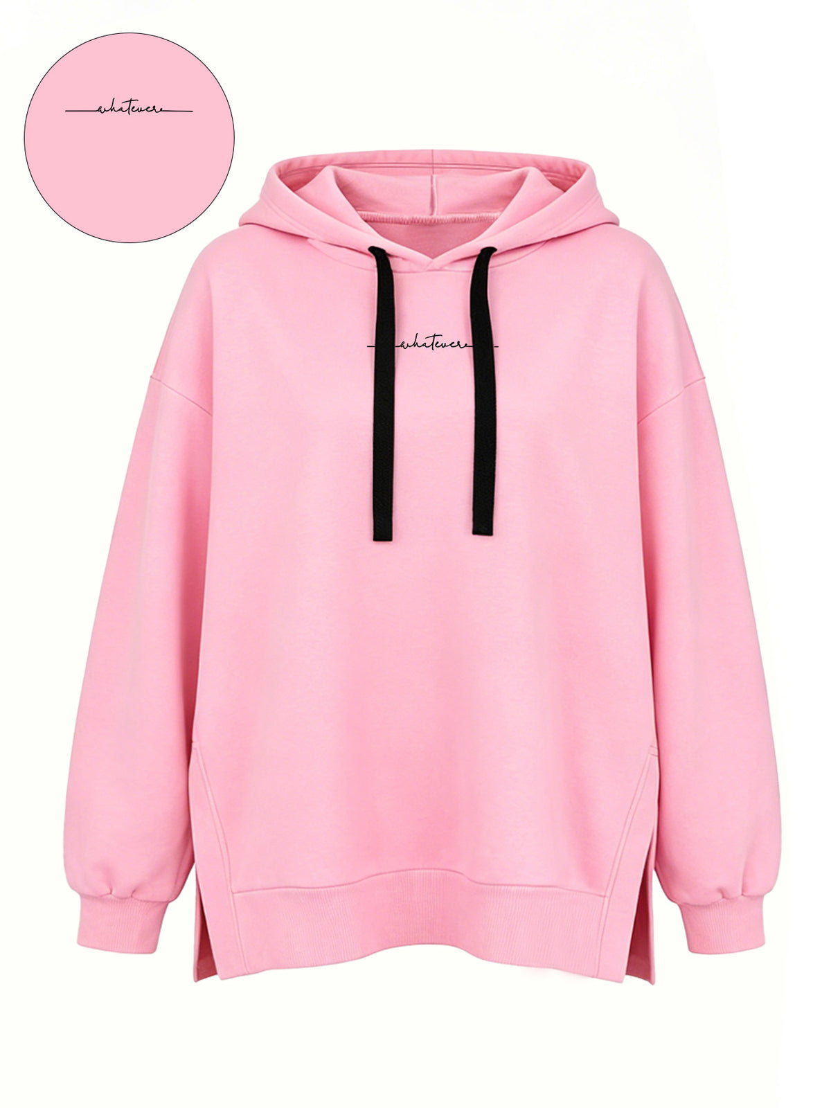 Women'S Fashion Hooded Sweatshirt for Autumn And Winter - Pattern Print Design, Side Slit Detail, Pullover Hoodie - Pink Color